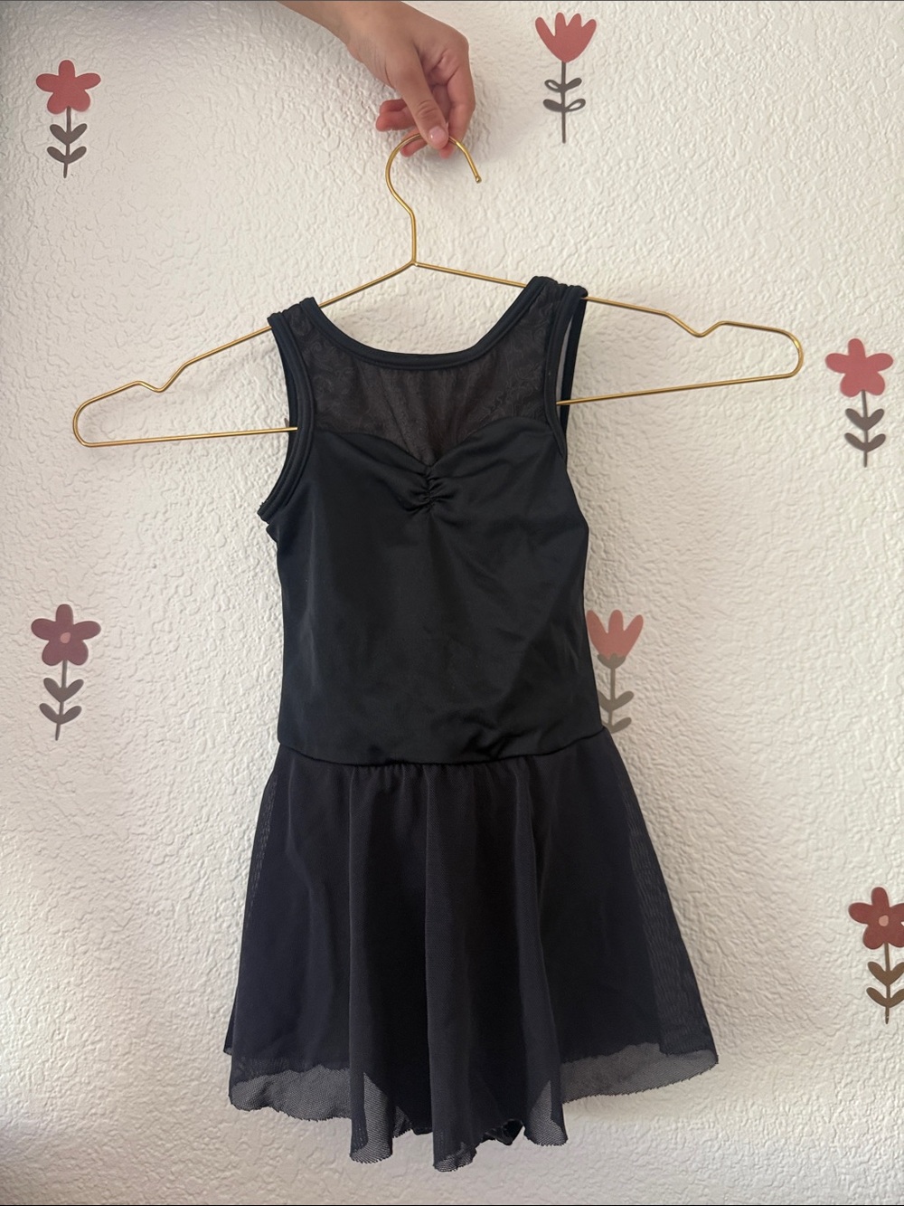Kids Black Mesh Ballet Dress with Skirt